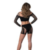 Seamless Crop Top & Short w/Crystal Details 2 pc Set - Black O/S
