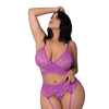 Butterfly Fantasies Cross Over Bralette w/Thong and Garter 3 pc Set - Neon Purple QN