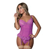 Butterfly Fantasies Gathered Corset w/Cheeky Panty & Attached Garters 2 pc Set - Neon Purple L/XL