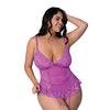 Butterfly Fantasies Gathered Corset w/Cheeky Panty & Attached Garters 2 pc Set - Neon Purple QN