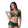 Evermore Bralette w/Skirt Garter & Thong 3 pc Set - Emerald L/XL