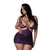 Leather & Lace Stretch Mesh and Lace Chemise w/Thong 2 pc Set - Plum 2X