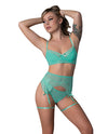Caribbean Crush Demi Bra w/Thong & Garters 3 pc Set - Aqua L/XL