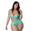 Caribbean Crush Demi Bra w/Thong & Garters 3 pc Set - Aqua QN