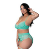 Caribbean Crush Demi Bra w/Thong & Garters 3 pc Set - Aqua QN