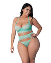 Caribbean Crush Demi Long Line Bra w/Thong & Removable Waist Flounce - Aqua QN