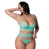 Caribbean Crush Demi Long Line Bra w/Thong & Removable Waist Flounce - Aqua QN