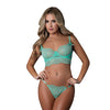 Caribbean Crush Demi Long Line Bra w/Thong & Removable Waist Flounce - Aqua S/M