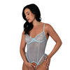 Blue Sky Ruffled Crotchless Teddy - Light Blue S/M