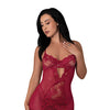 Black Cherry Demi Cup Chemise & Thong Set - Red L/XL