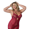 Black Cherry Demi Cup Chemise & Thong Set - Red QN