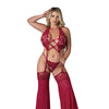 Black Cherry Plunge Top w/Removable Chaps & Cheeky Panty Set - Red QN