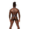 Snaked Metallic Coated Shoulder Sling Harness Thong Black/Blue L/XL
