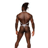 Snaked Metallic Coated Shoulder Sling Harness Thong Silver/Black L/XL