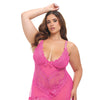 Valentine Lace Babydoll w/Bows & G-String - Rose 1X/2X