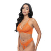 Amina Scallop Lace & Mesh Bralette w/Panty 2 pc Set - Dragon Fire Orange L/XL