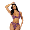 Evrice Lace and Mesh Underwire Bra w/Thong - Purple L/XL