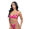 Raelynn Satin Strappy Underwire Bra w/G-String 2 pc Set - Pink Yarrow SM