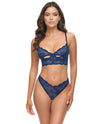 Roxie Mesh and Lace Underwire Bra w/Thong 2 pc Set - Navy L/XL