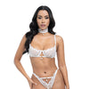 Pearla Lace Underwire Bra & Open Back Panty w/Matching Collar 3 pc Set - White L/XL