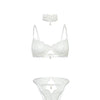 Pearla Lace Underwire Bra & Open Back Panty w/Matching Collar 3 pc Set - White L/XL