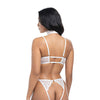 Pearla Lace Underwire Bra & Open Back Panty w/Matching Collar 3 pc Set - White S/M