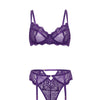 Margo Lace & Mesh Underwire Bra w/Gartered Panty 2 pc Set - Imperial Purple L/XL
