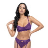 Margo Lace & Mesh Underwire Bra w/Gartered Panty 2 pc Set - Imperial Purple S/M