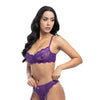 Margo Lace & Mesh Underwire Bra w/Gartered Panty 2 pc Set - Imperial Purple S/M