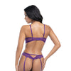 Margo Lace & Mesh Underwire Bra w/Gartered Panty 2 pc Set - Imperial Purple S/M