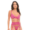 Julia Lace & Mesh 3 pc Set w/G-String - Rose S/M