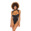 Josephine High Leg Teddy w/Removable Fishnet Collared Harness - Black