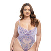 Lavender Embroidered Mesh Underwire Teddy - Lavender 1X