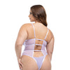 Lavender Embroidered Mesh Underwire Teddy - Lavender 1X