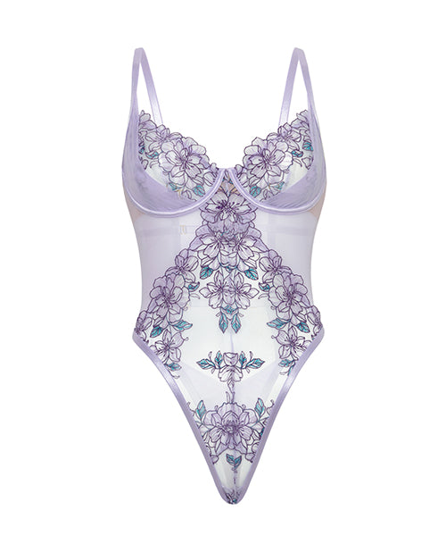 Lavender Embroidered Mesh Underwire Teddy - Lavender SM