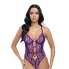 Carmen Lace & Mesh Underwire Crotchless Teddy - Imperial Purple L/XL