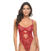 Mariah Embroidered Mesh Underwire Teddy - Burgundy MD