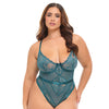Paisley Lace & Mesh Teddy w/Bow Details - Turquoise 1X/2X