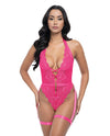 Kahlia Lace Halter Top Teddy - Pink Yarrow S/M