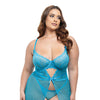 Emma Floral Lace & Mesh Underwire Babydoll w/G-String 2 pc Set - Beach Blue 1X
