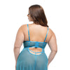 Emma Floral Lace & Mesh Underwire Babydoll w/G-String 2 pc Set - Beach Blue 1X
