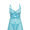 Emma Floral Lace & Mesh Underwire Babydoll w/G-String 2 pc Set - Beach Blue 1X