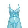 Emma Floral Lace & Mesh Underwire Babydoll w/G-String 2 pc Set - Beach Blue LG