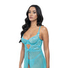 Emma Floral Lace & Mesh Underwire Babydoll w/G-String 2 pc Set - Beach Blue MD