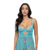 Emma Floral Lace & Mesh Underwire Babydoll w/G-String 2 pc Set - Beach Blue XL