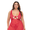 Tiana Lace Babydoll w/Side Slits & Strap Details - Red 1X/2X