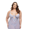 Elsie Lace & Mesh Underwire Babydoll w/G-String 2 pc Set - Brunnera Blue 1X/2X