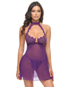 Kennedy Lace and Mesh Babydoll w/G-String 2 pc Set - Purple MD