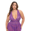 Harmony V-Plunge Lace & Mesh Babydoll w/G-String - Purple 1X/2X