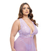 Stassi Lace & Mesh Babydoll w/G-String 2 pc Set - Lavender 1X/2X